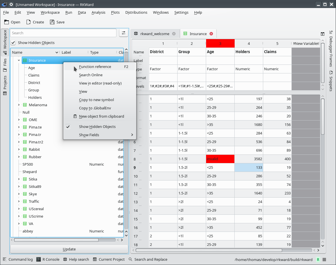 Traballando con datos en RKWard.